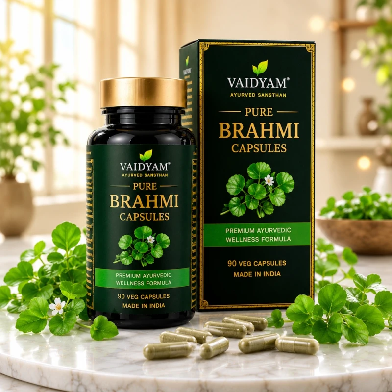 Vaidyam Pure Brahmi Capsules | Premium Ayurvedic Brain Wellness Formula | 90 Veg Capsules